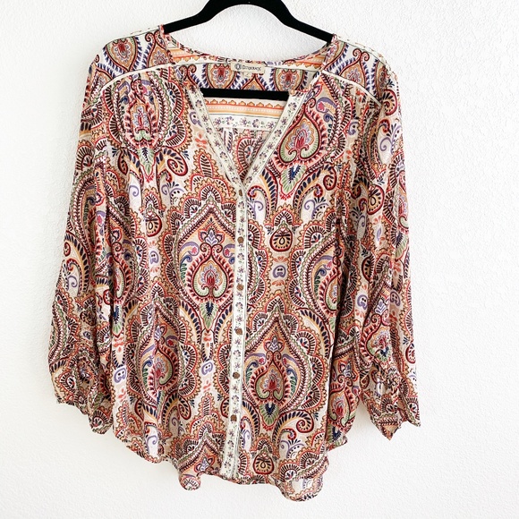 Democracy Tops - Democracy Paisley Print Button Front Blouse L